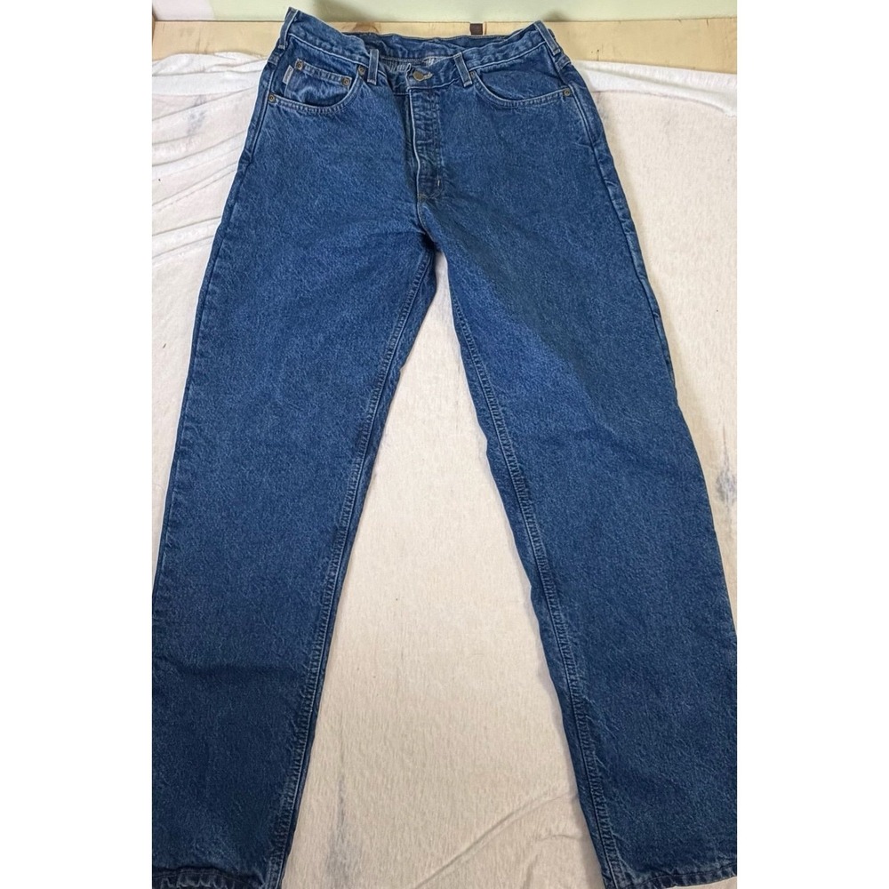 Carhartt Jeans Mens 35x34 Blue Denim Flannel Lined Straight Leg Workwear